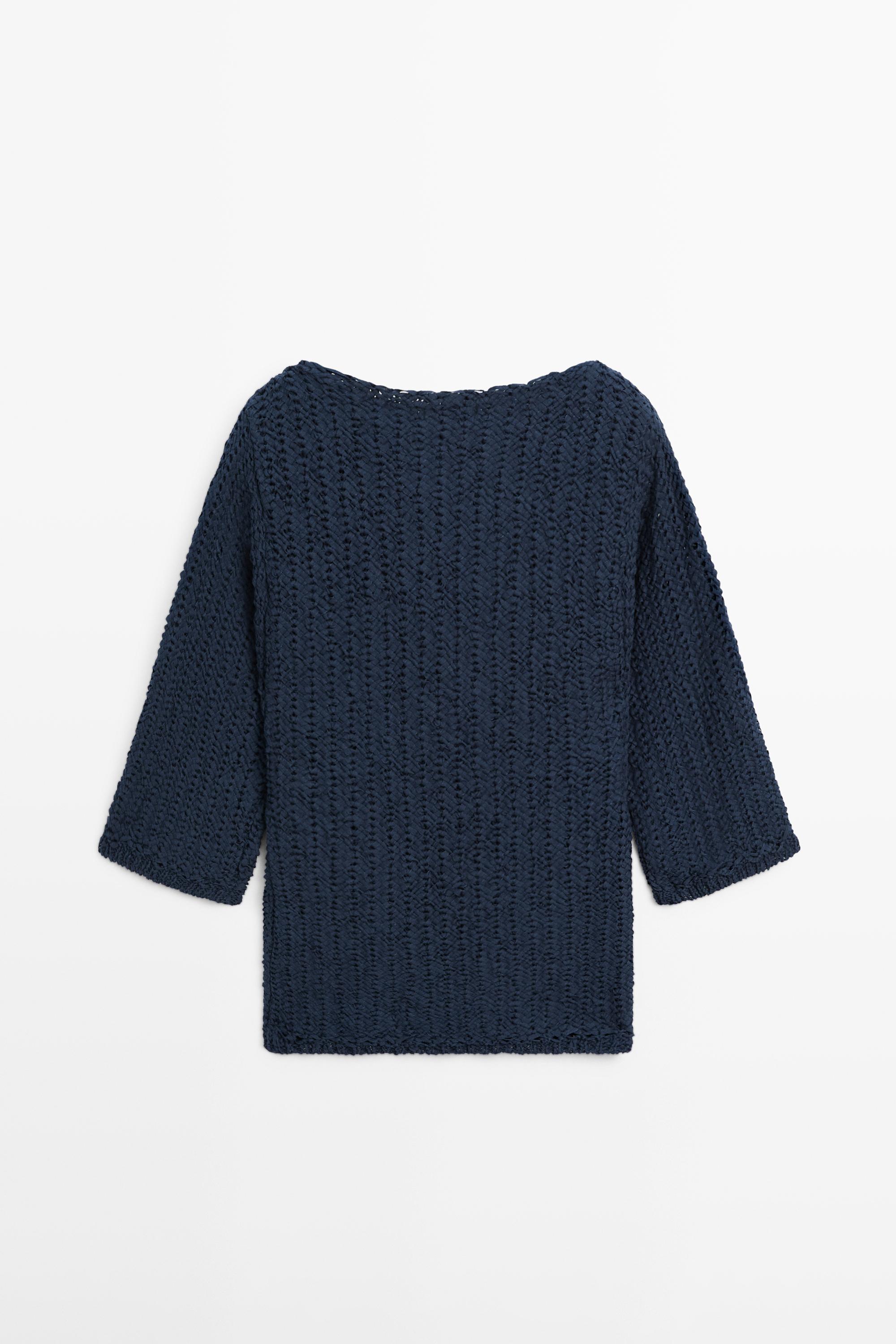 Textured cotton blend knit sweater